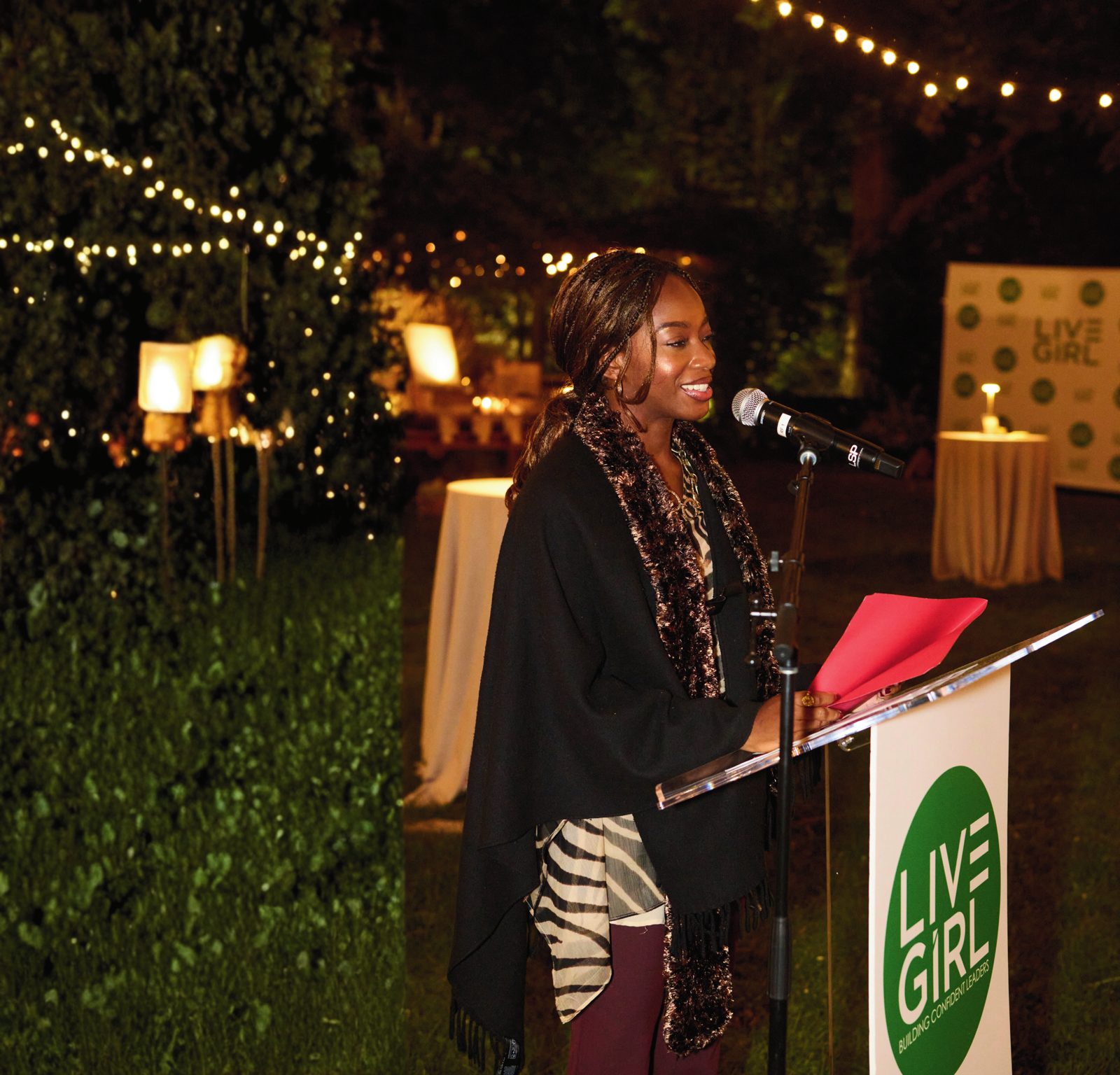 Schebania Philemon speaking at a LiveGirl event